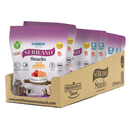 Serrano Snack Anti Hairball atún y salmón para gatos